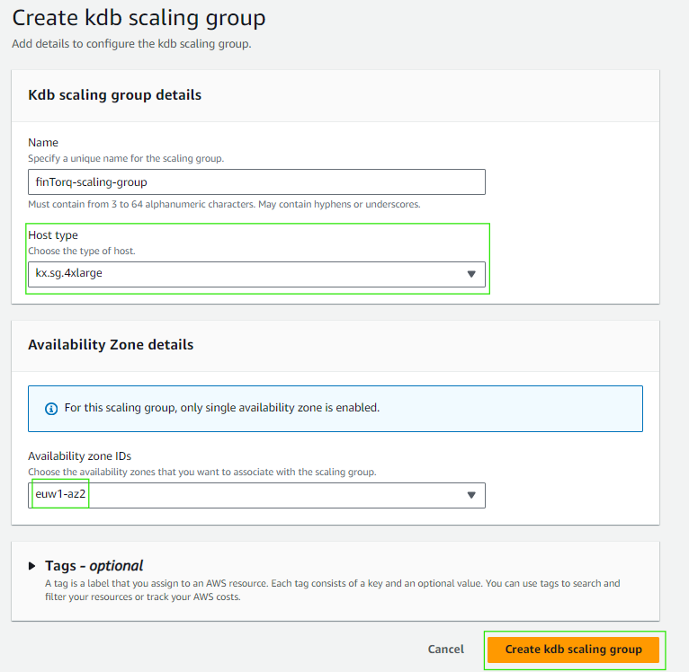 Scaling Group Settings