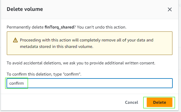 Delete Volume confirm