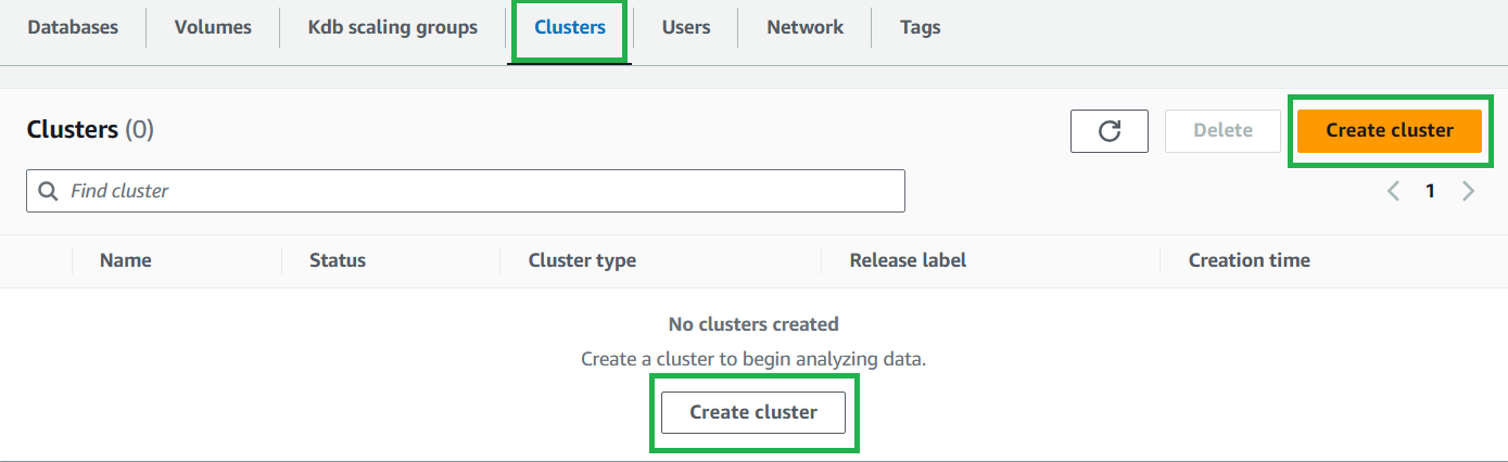 Create Cluster Button