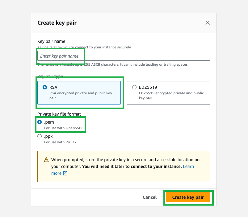 Create new key pair