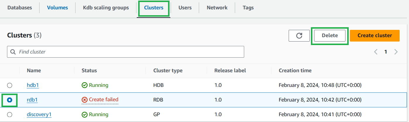 Select delete cluster